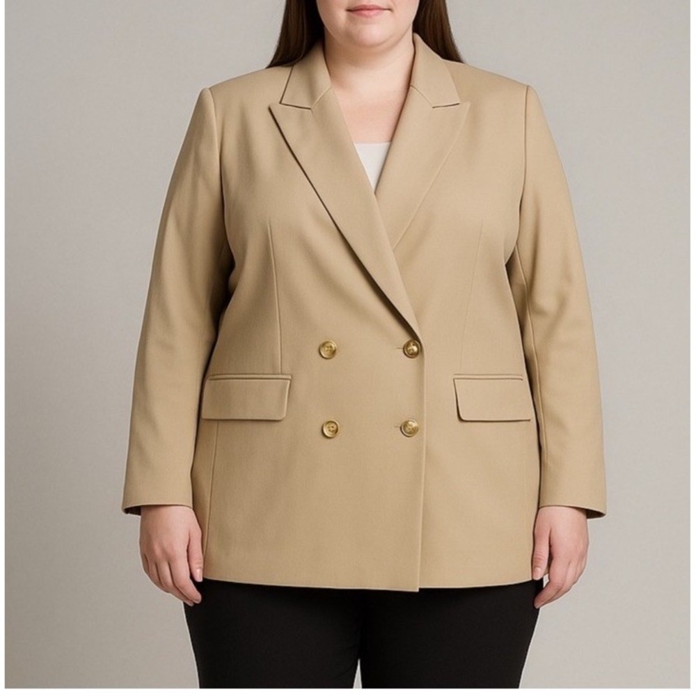 ELOQUII Women's Double Breasted Blazer Jacket Tan Plus Size 24‎ Career Business